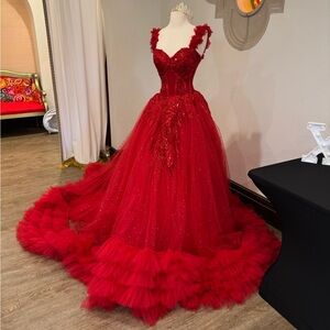 Stunning Scarlet Prom Dress with Ruffled Details